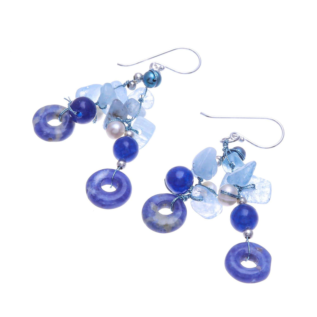 Aquamarine and Freshwater Pearl Dangle Earrings - Cool Dream