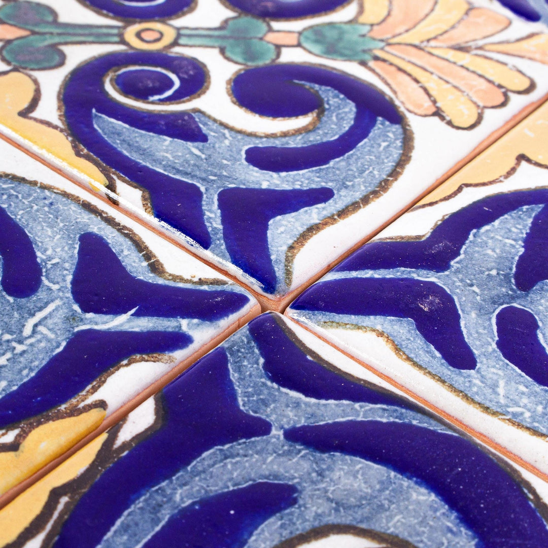 Handmade Talavera-Style Tiles (Set of 12) - Colorful Fans