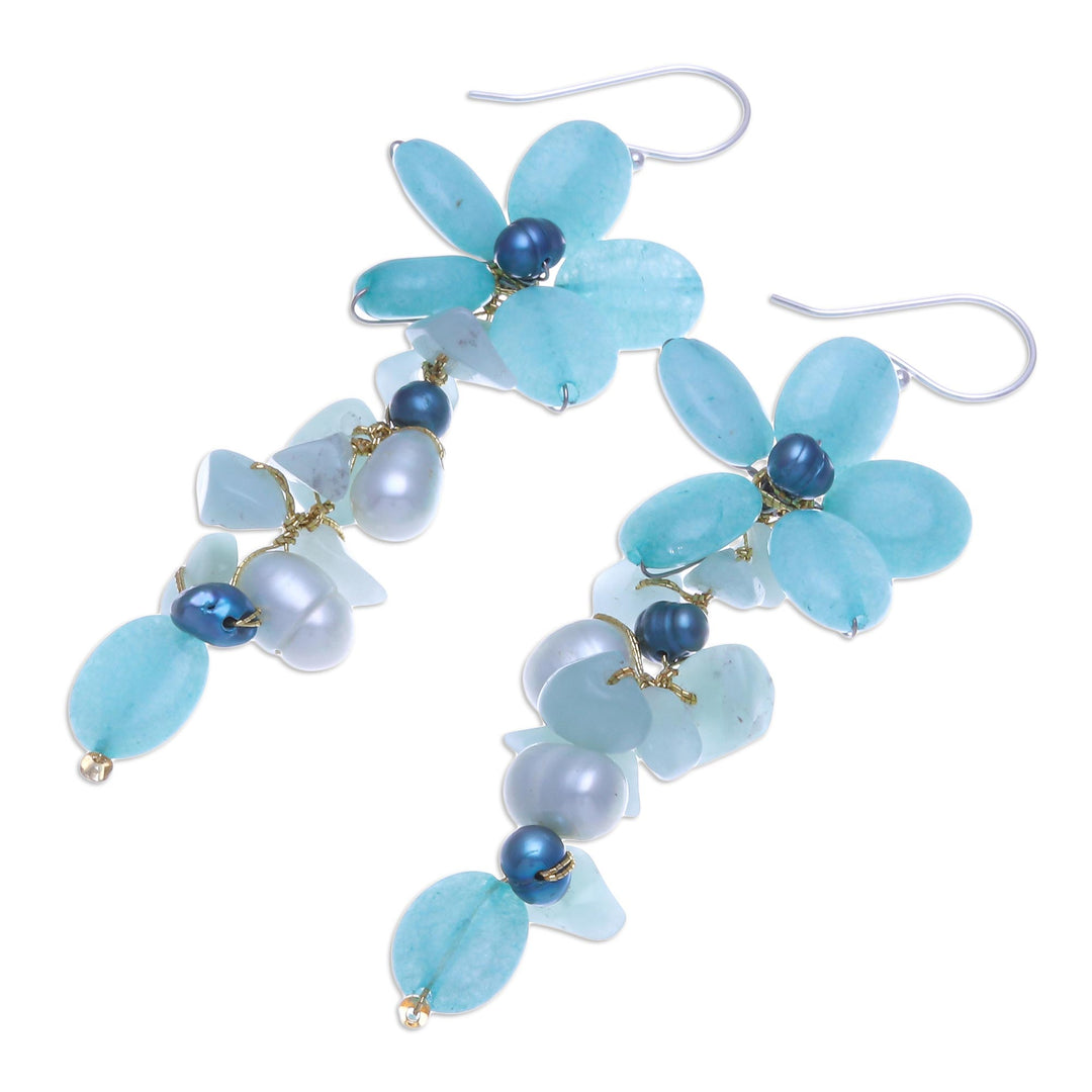 Amazonite and Cultured Pearl Floral Earrings - Petal Passion in Seafoam