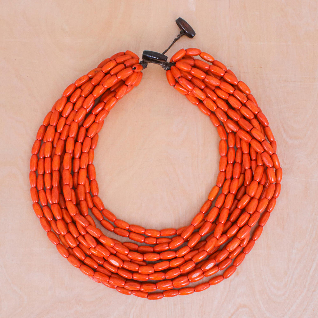 Hand Crafted Beaded Wood Necklace from Thailand - Glorious You in Orange