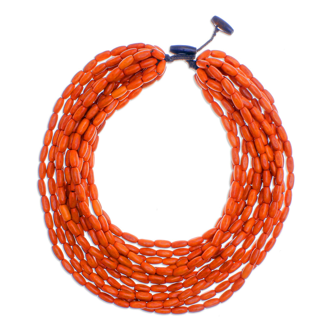 Hand Crafted Beaded Wood Necklace from Thailand - Glorious You in Orange