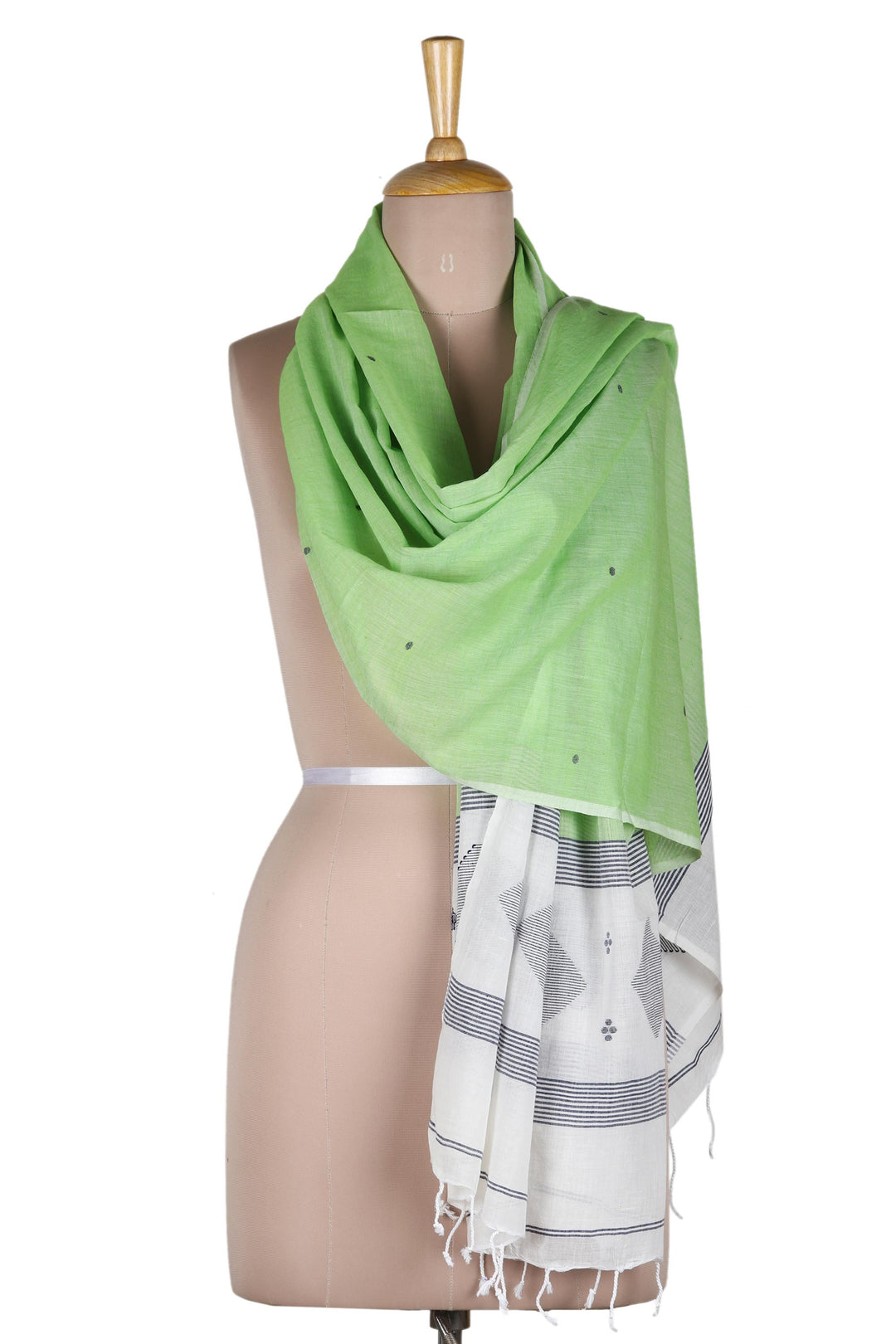 Hand Crafted Cotton Muslin and Silk Shawl - Spring Diamonds