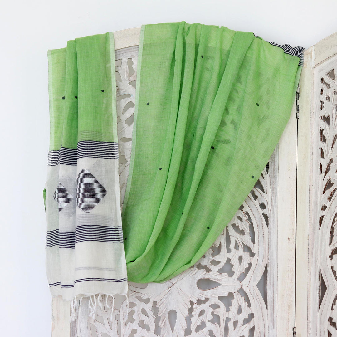 Hand Crafted Cotton Muslin and Silk Shawl - Spring Diamonds