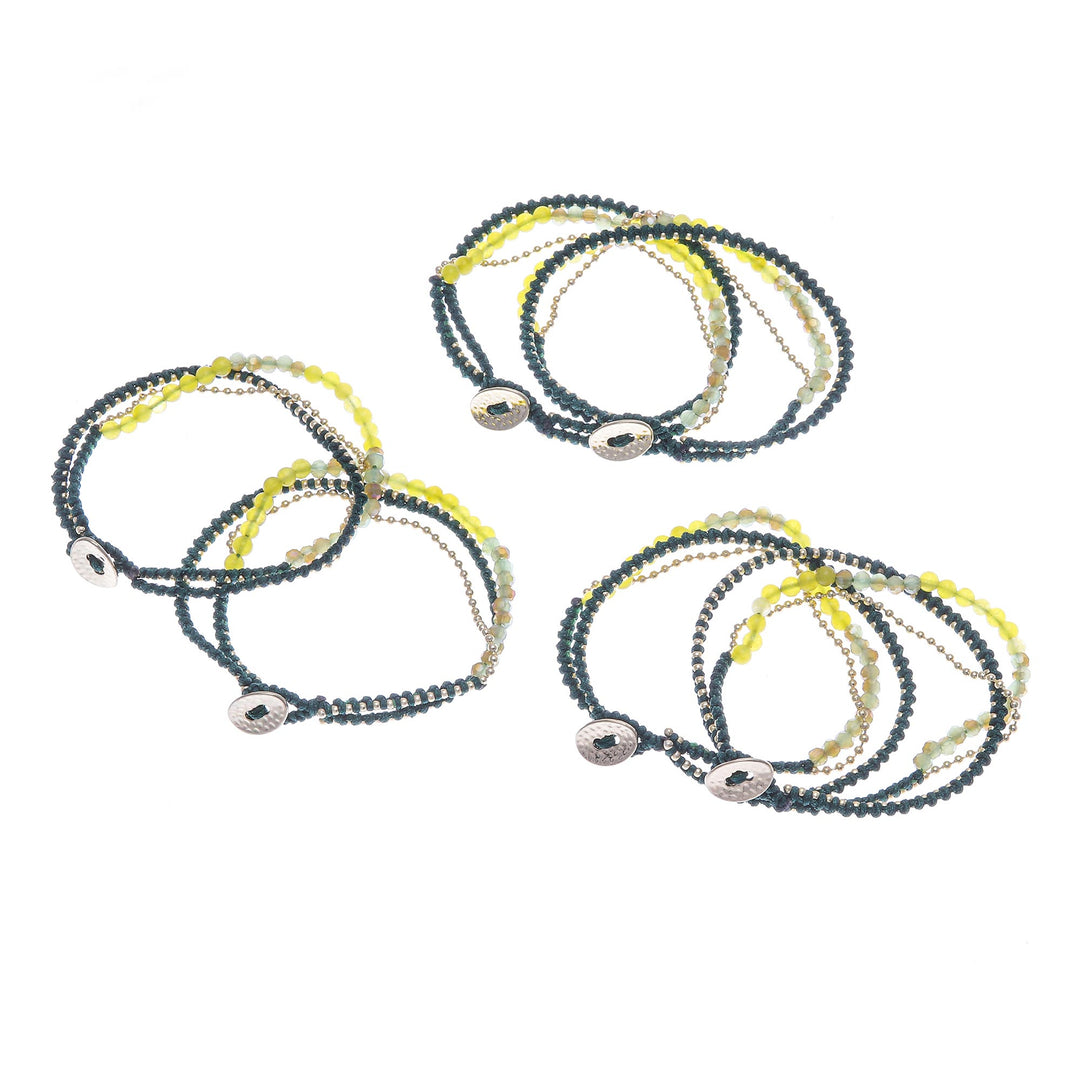 Gold-Plated Brass and Quartz Beaded Bracelets (Set of 6) - Happy and Chic