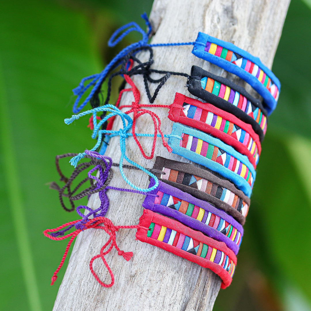 Cotton Blend Geometric Wristband Bracelets (Set of 7) - Tribal Friendship