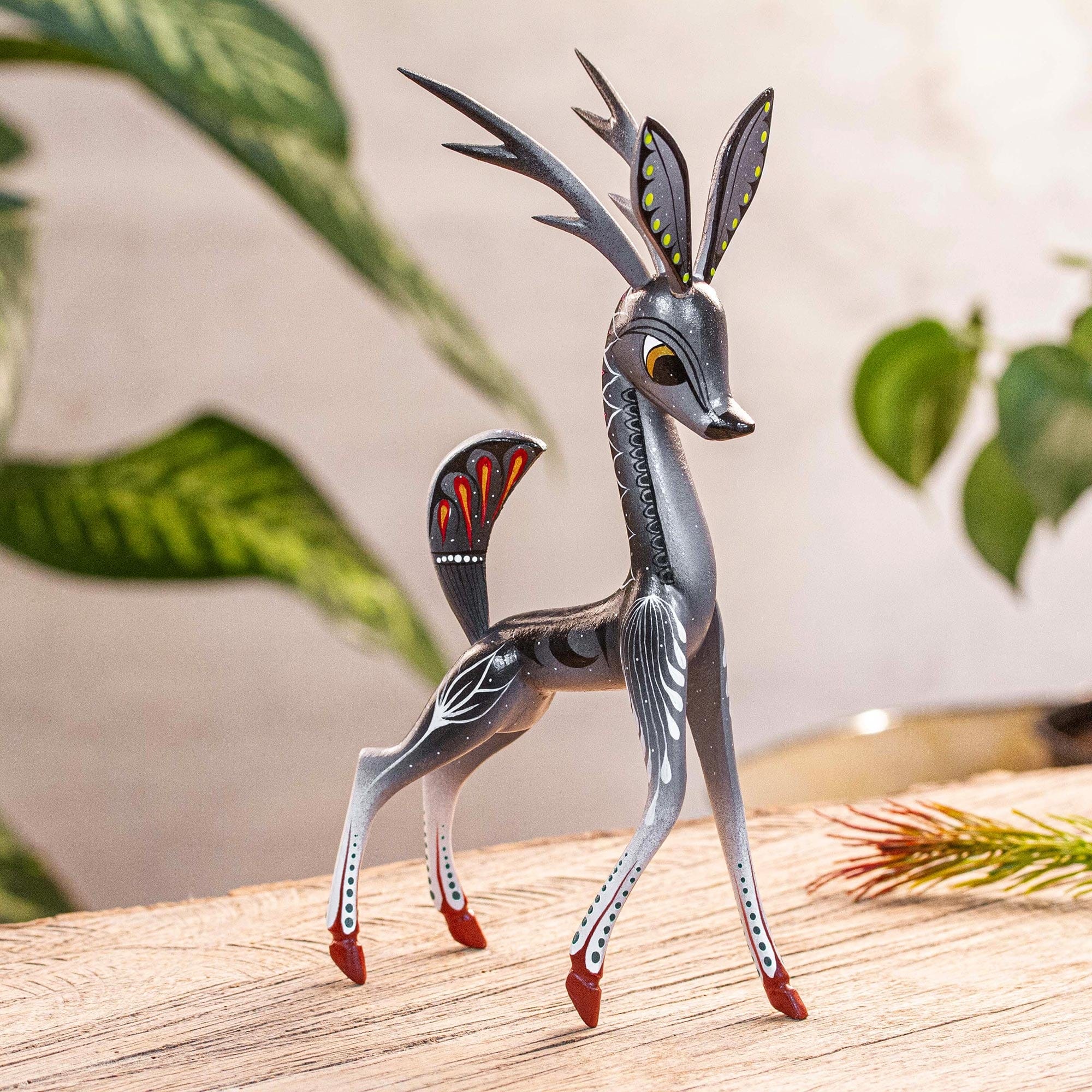 Handcrafted Grey Deer Alebrije Sculpture - Dainty Deer in Grey