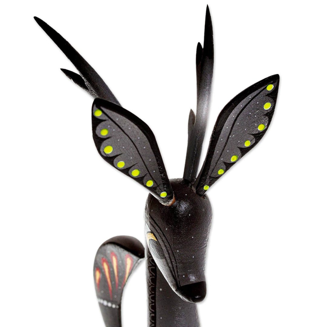 Handcrafted Grey Deer Alebrije Sculpture - Dainty Deer in Grey