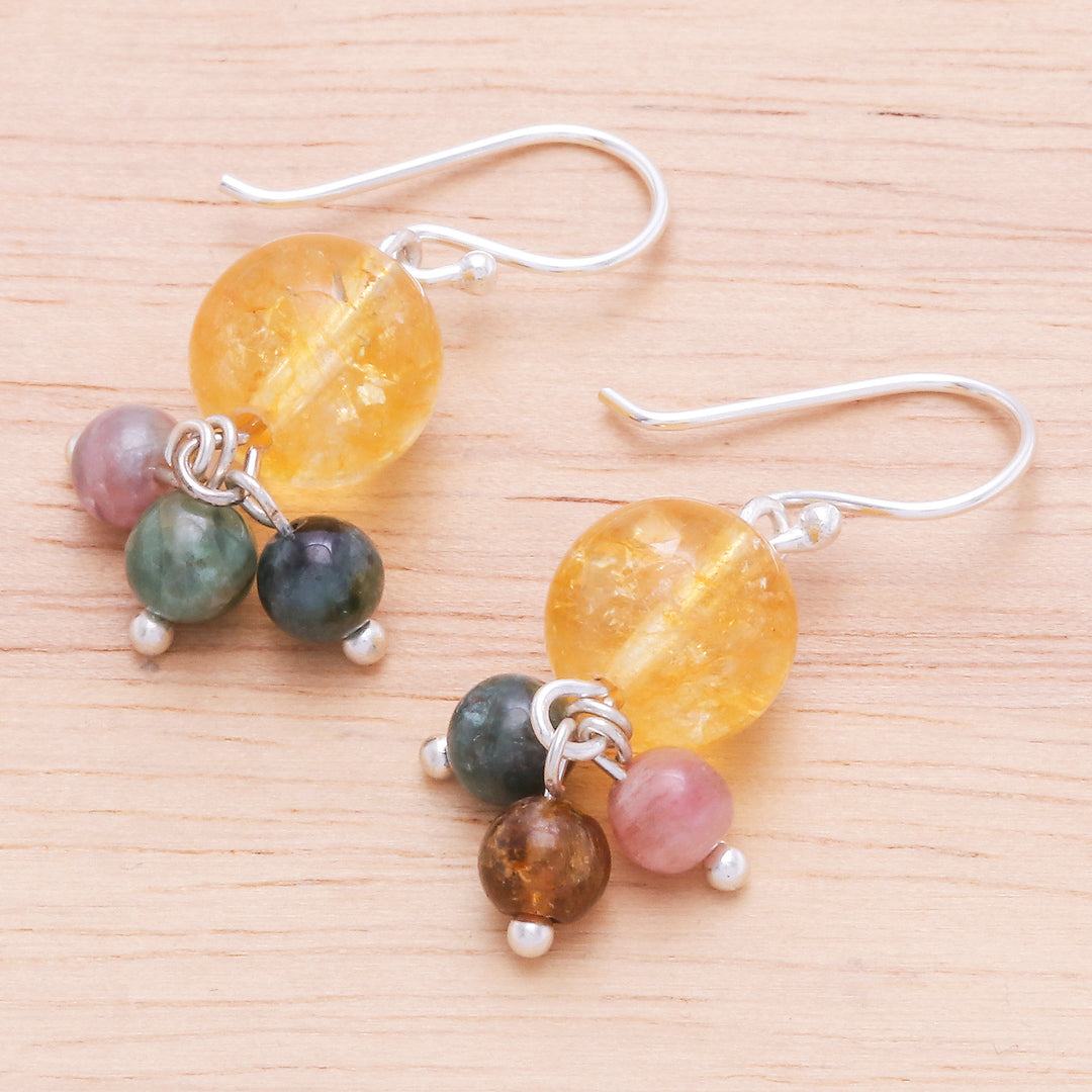 Thai Quartz and Tourmaline Dangle Earrings - Howling Moon