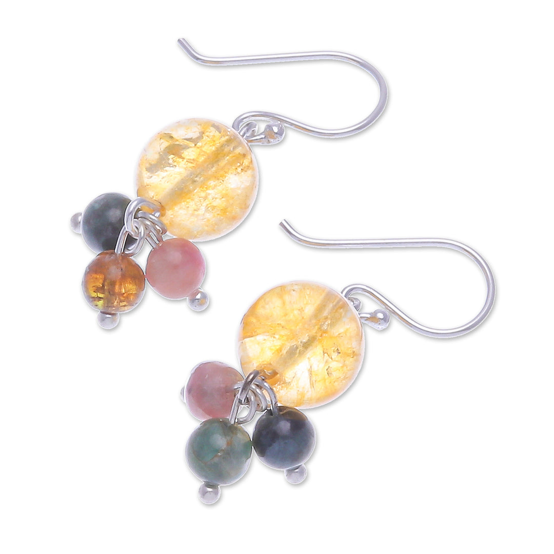 Thai Quartz and Tourmaline Dangle Earrings - Howling Moon