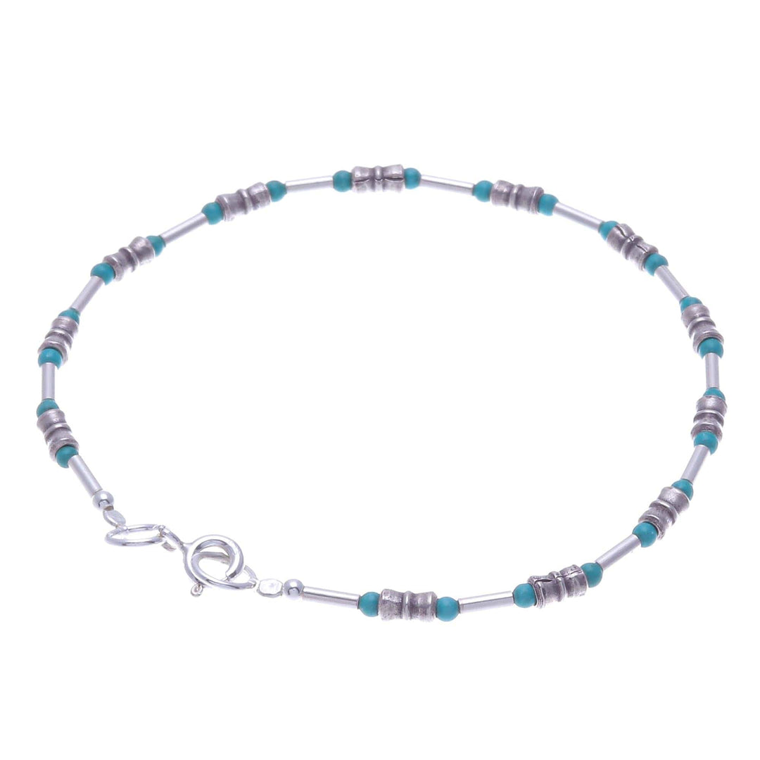 Sterling Silver and Karen Silver Beaded Bracelet - Petite Jewel in Blue-Green