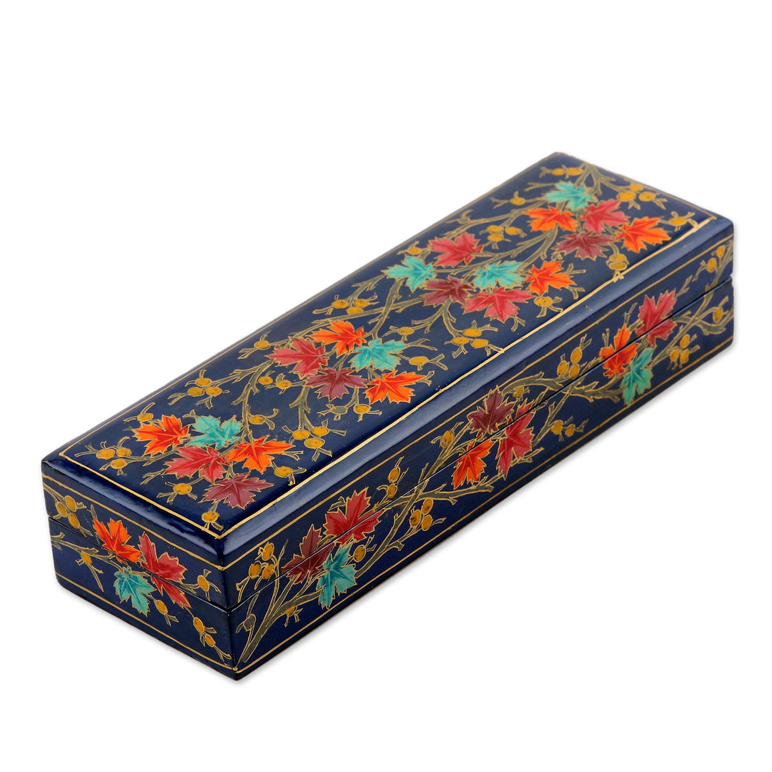 Indian Papier Mache and Weeping Willow Wood Box - Chinar Pride in Blue