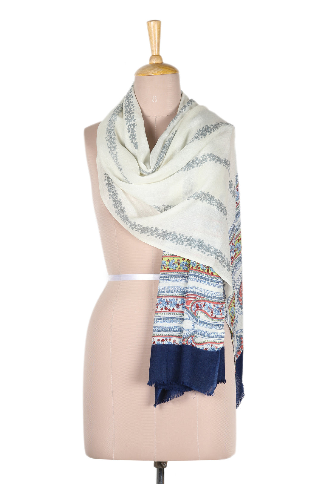 Handwoven Screen Printed Floral Paisley Themed Wool Shawl - Garden Glory