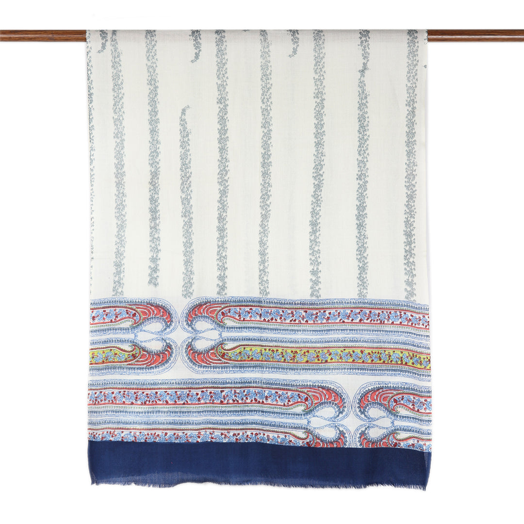 Handwoven Screen Printed Floral Paisley Themed Wool Shawl - Garden Glory