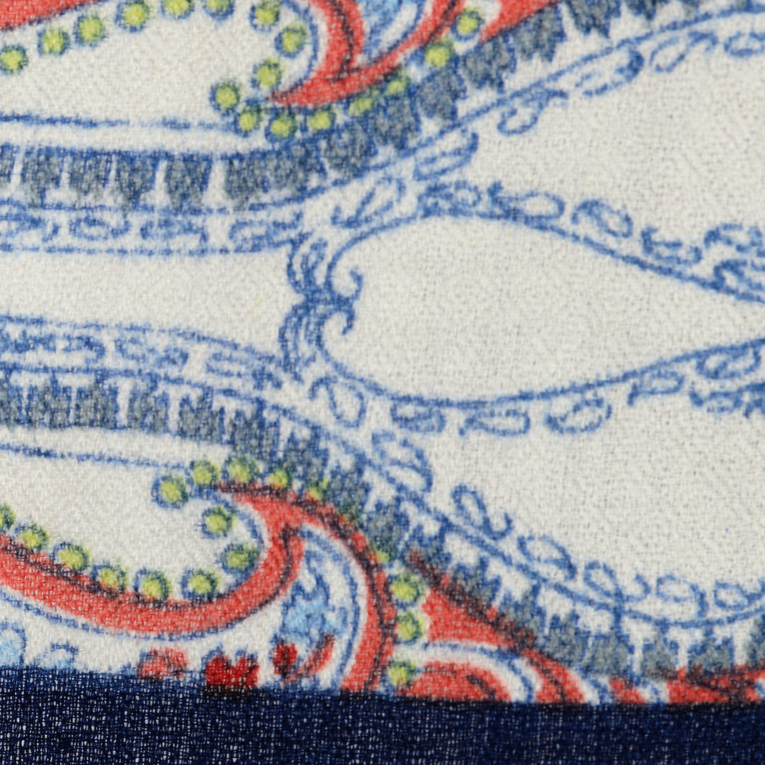 Handwoven Screen Printed Floral Paisley Themed Wool Shawl - Garden Glory