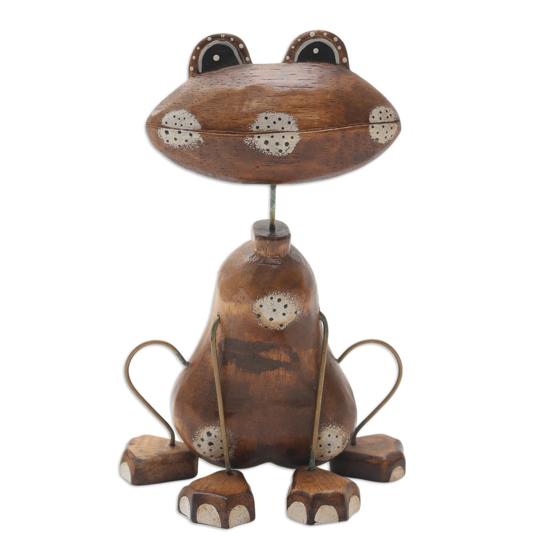 Artisan Crafted Albesia Wood Frog-Motif Statuette - Leap Frog