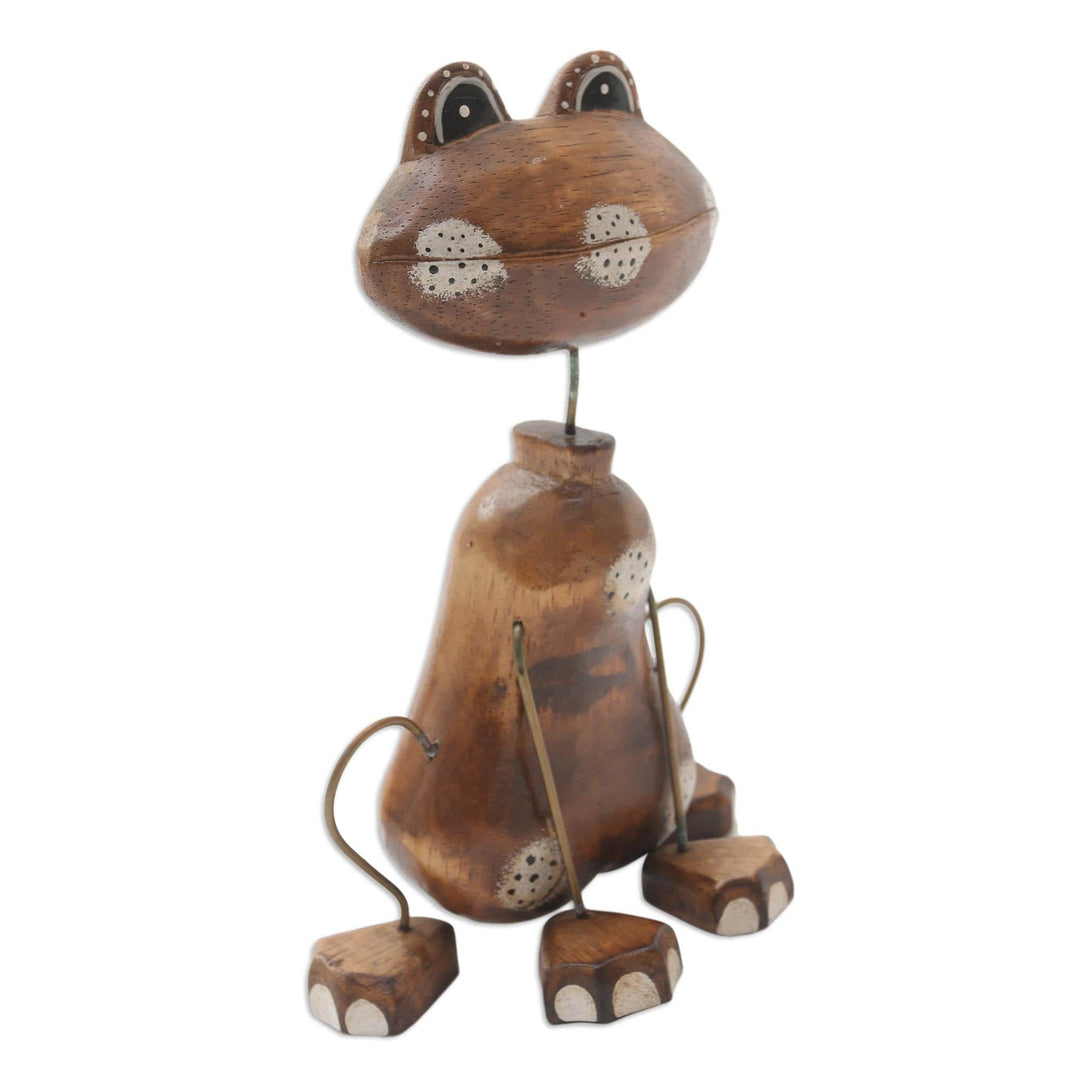 Artisan Crafted Albesia Wood Frog-Motif Statuette - Leap Frog