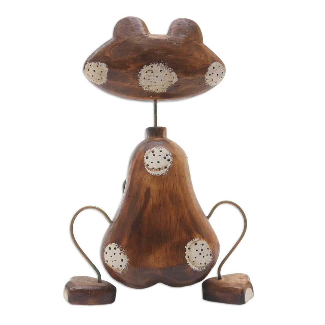 Artisan Crafted Albesia Wood Frog-Motif Statuette - Leap Frog