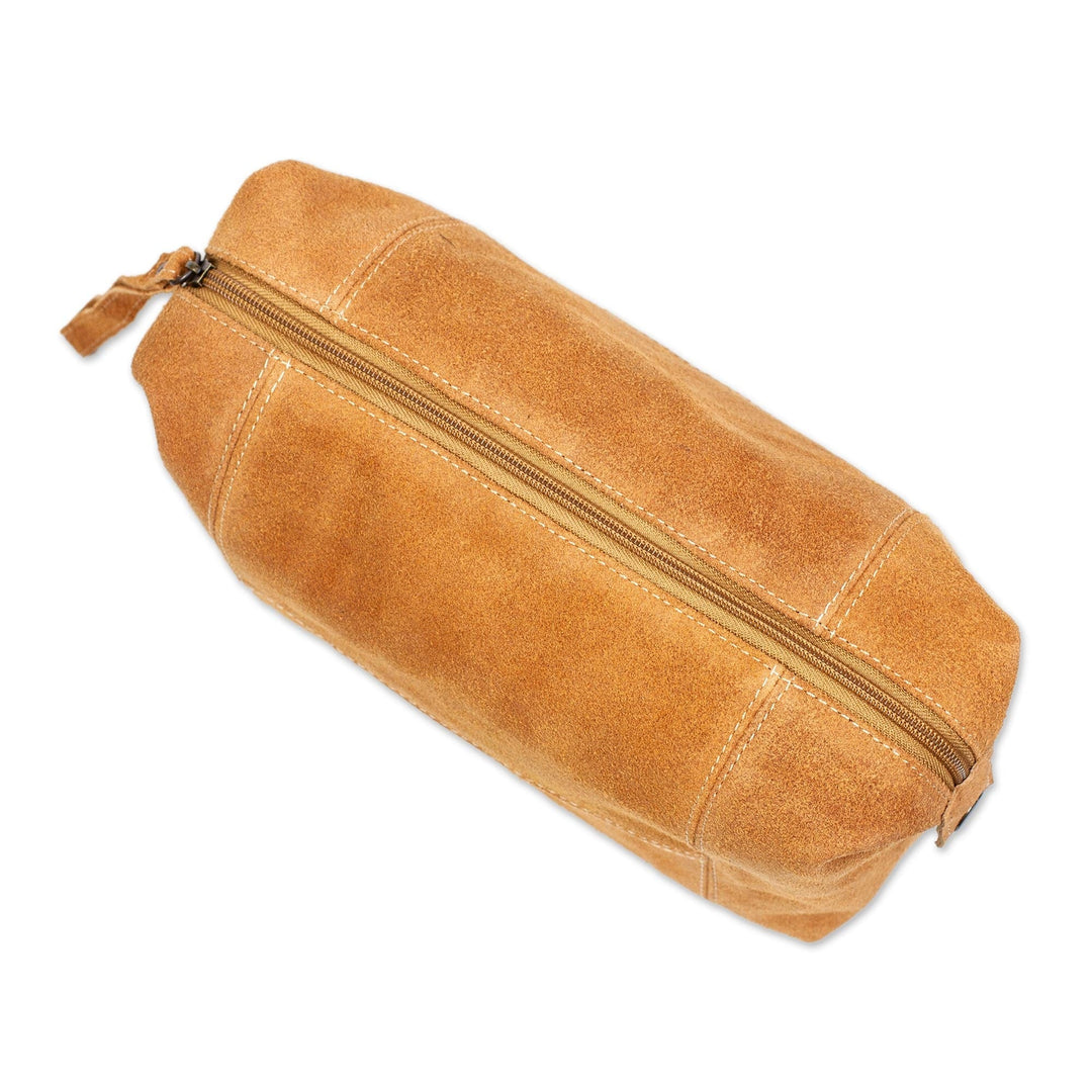 Spice Brown Travel or Cosmetic Bag with Zipper and Strap - El Bajio