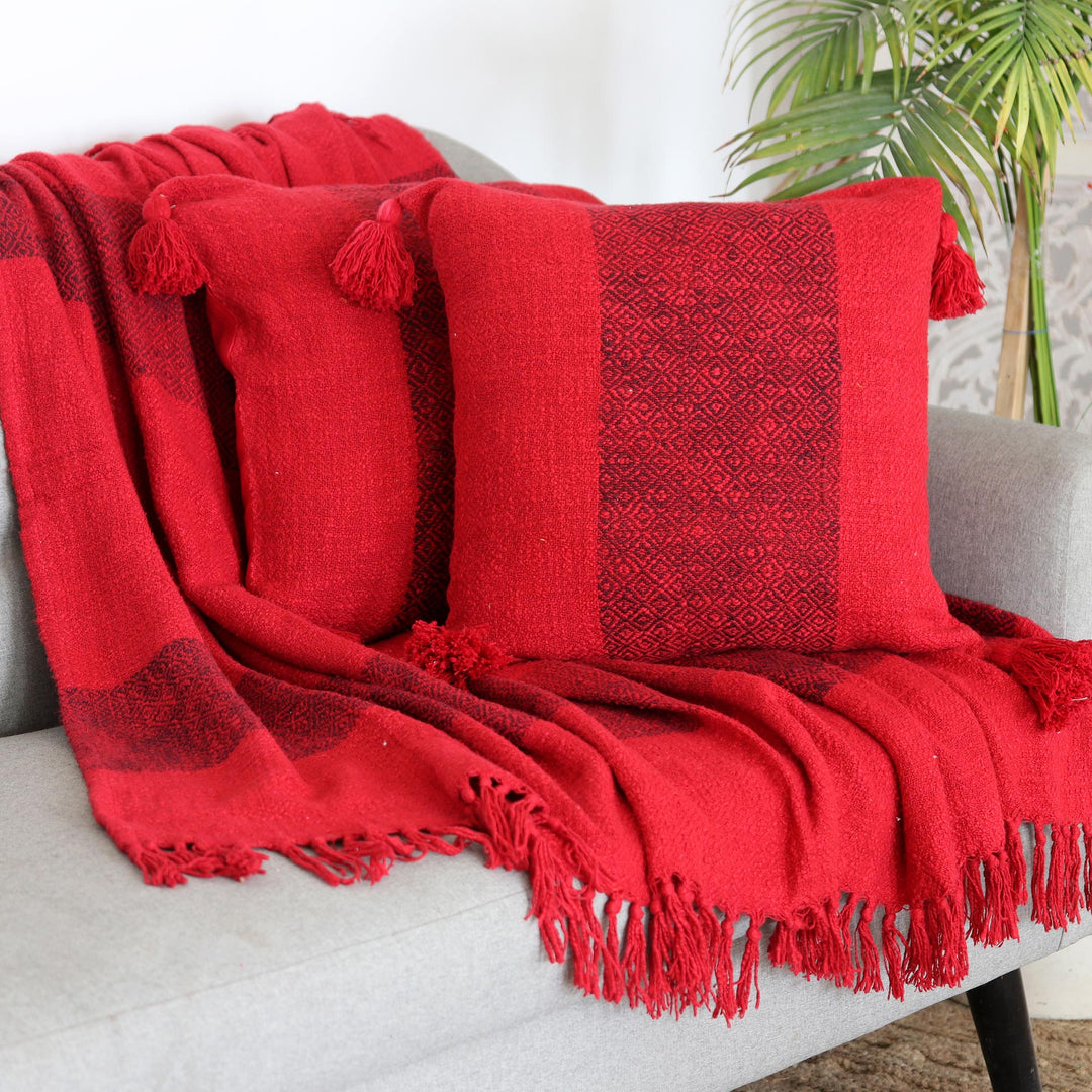 Crimson Cotton Cushion Covers from India (Pair) - Celebrate the Magic