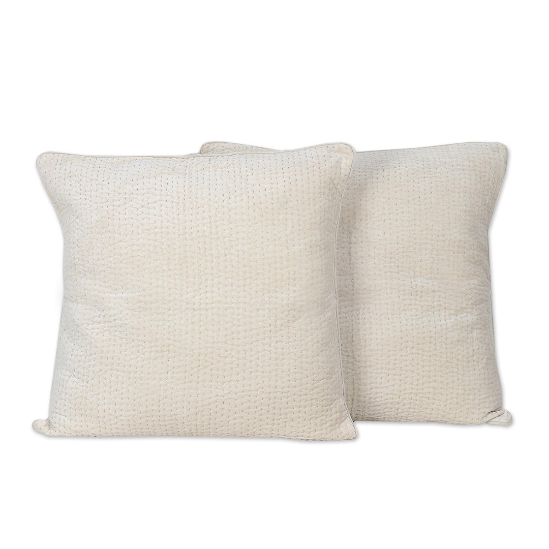 Faux Velvet Ivory Cushion Covers (Pair) - First Snow