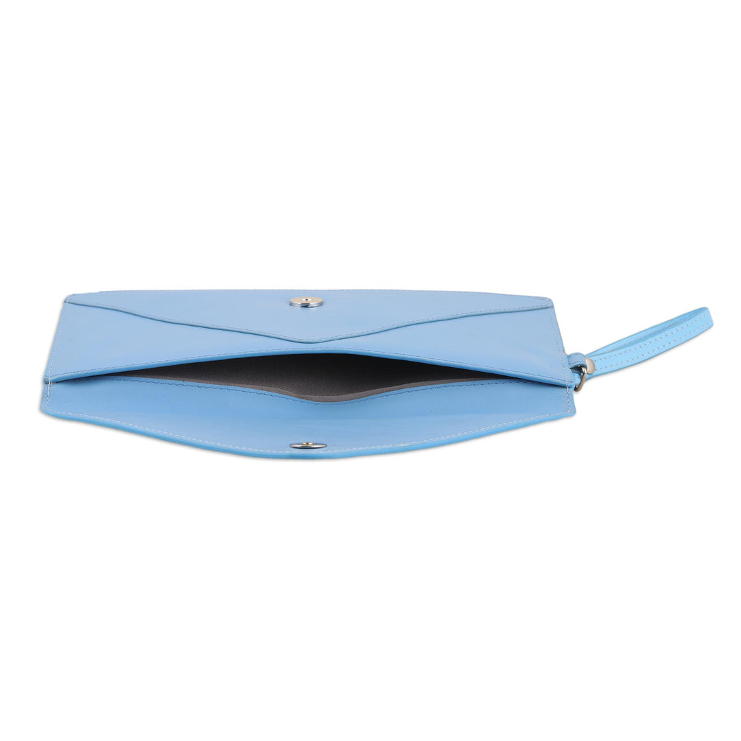 Artisan Crafted Blue Leather Wristlet - Cotton Candy in Blue