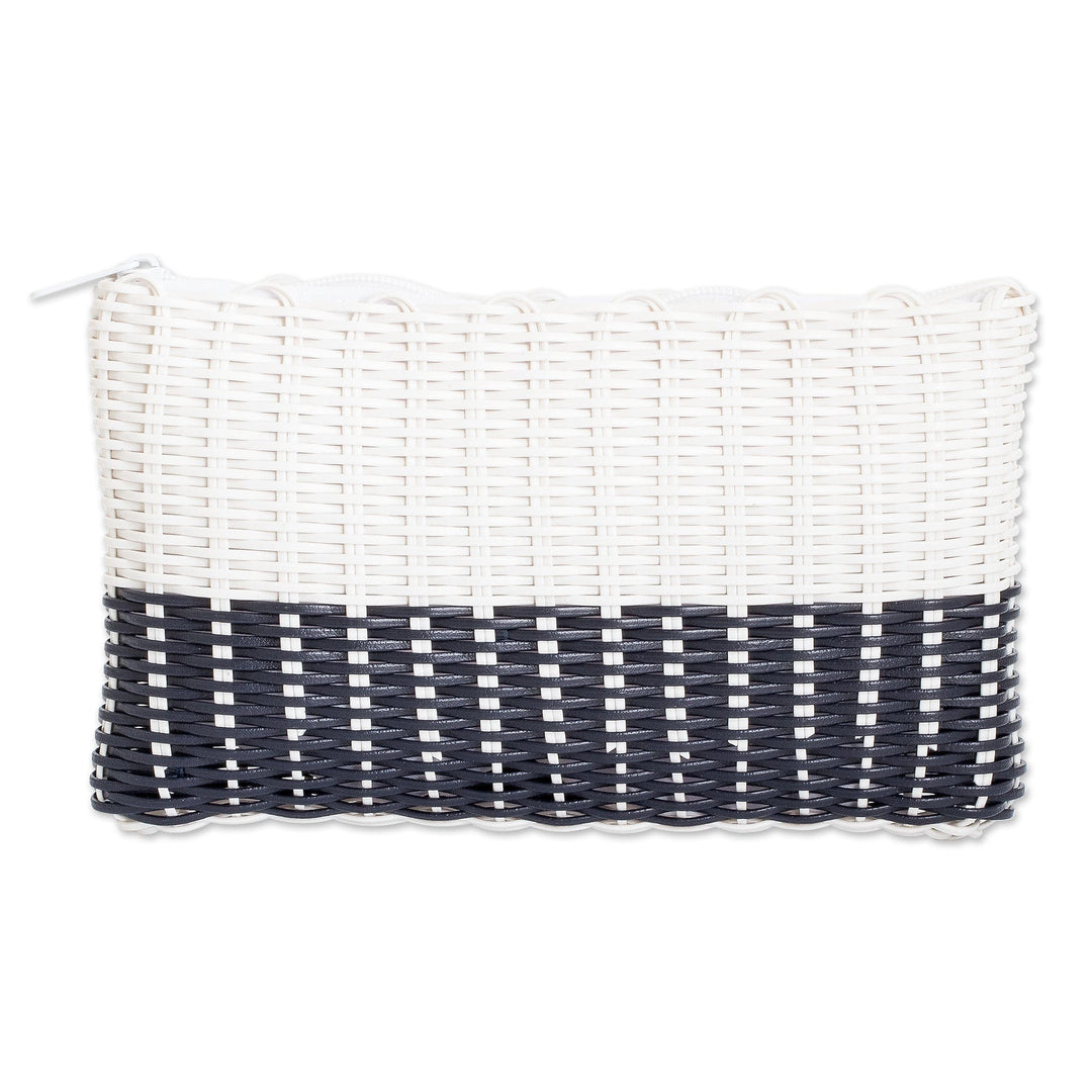 White and Black Recycled Vinyl Cord Cosmetic Bag (Small) - Light over Darkness
