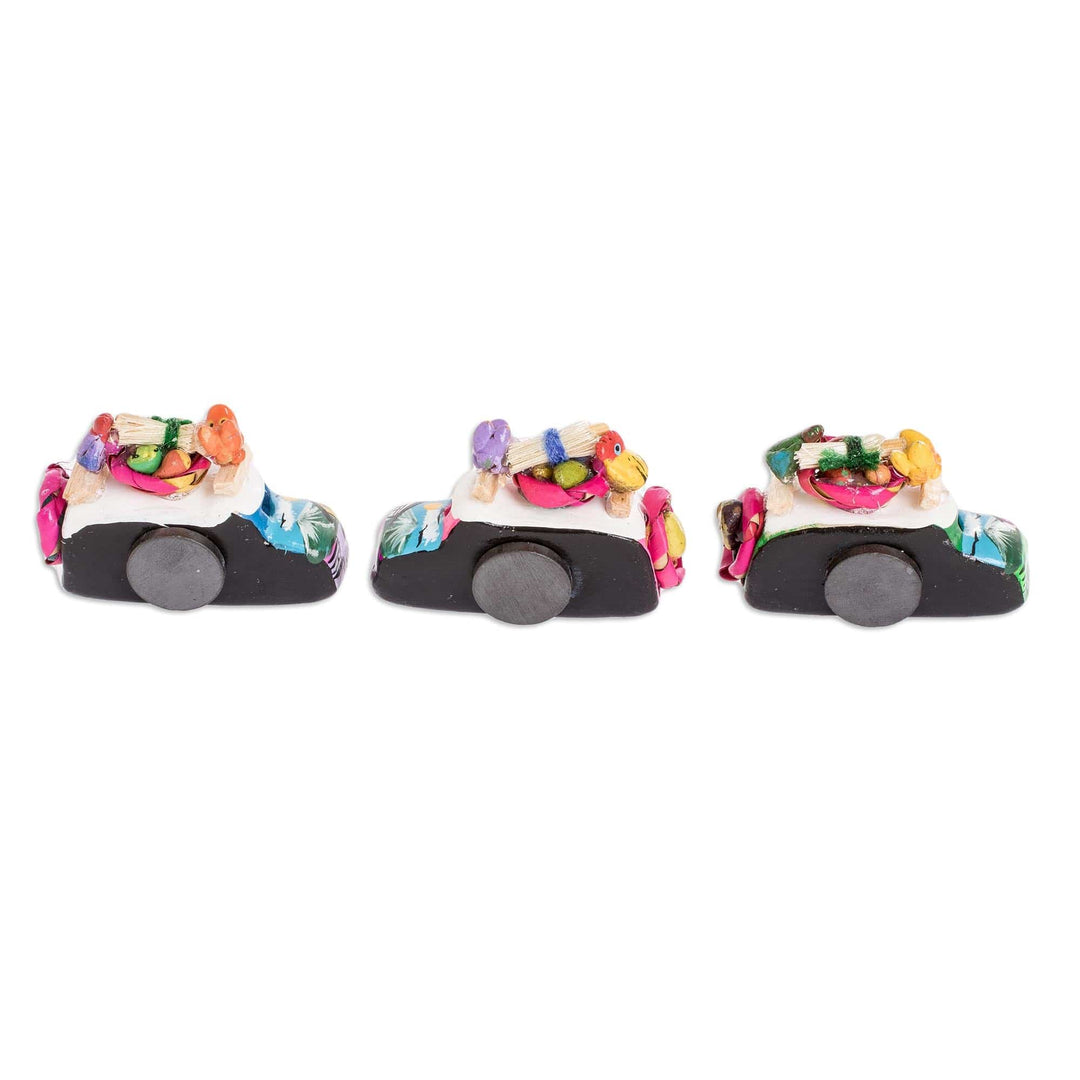 Ceramic Refrigerator Magnets of Guatemalan Buses (Set of 3) - Assorted Old-Time Buses