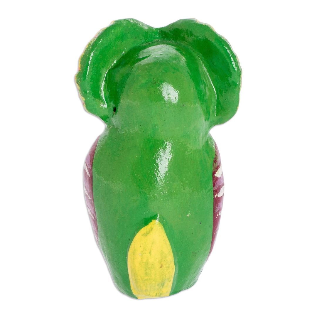 Decorated Green Ceramic Owl Figure from Guatemala - Rainforest Owl