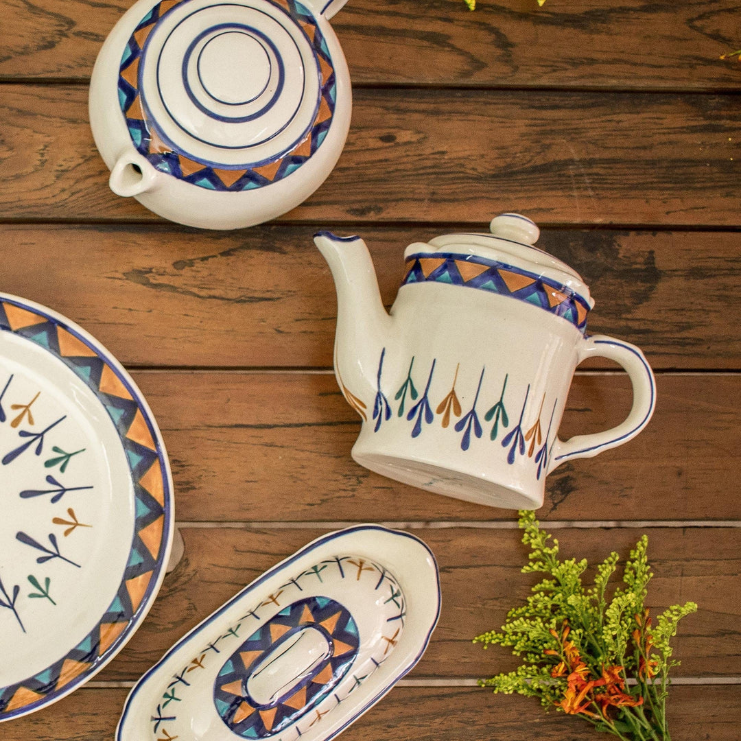 Ceramic Hand Painted Coffeepot with Geometric Design - Antigua Breeze