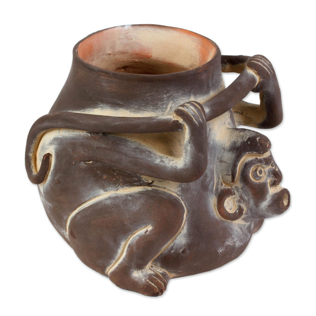 Ceramic Monkey Shaped Jar Replica in Brown from Mexico - Monkeyshines