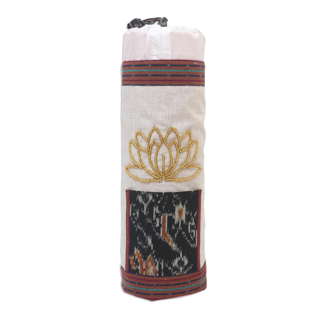 Ikat Cotton Yoga Mat Carrier from Java - Large Lotus Lagoon in Ivory