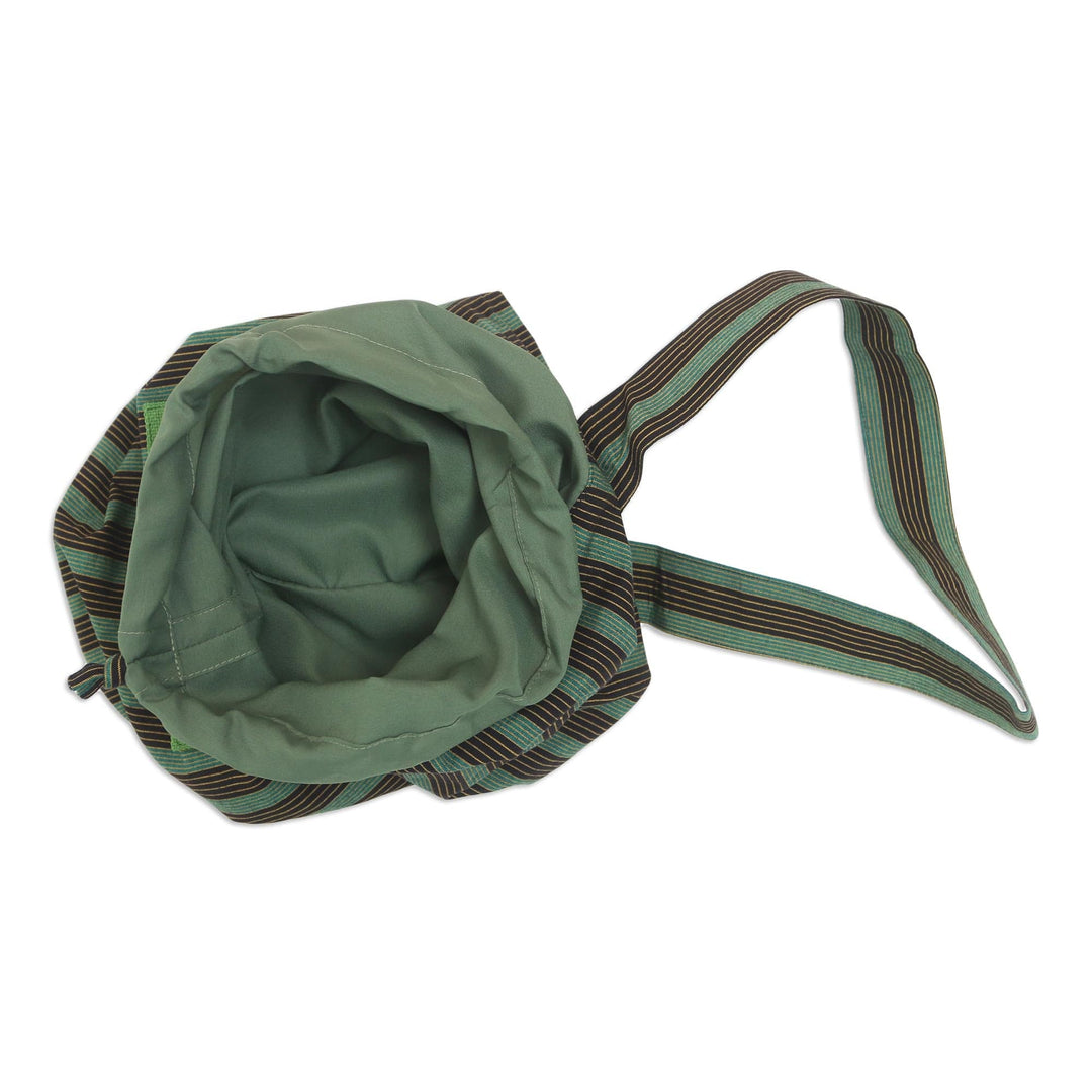 Green Ikat Cotton Yoga Mat Carrier from Java - Large Striped Mandala