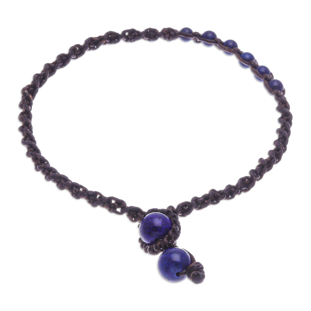 Blue Lapis Lazuli Beaded Macrame Ankle with Beaded Closure - Thai Beach Chic in Blue