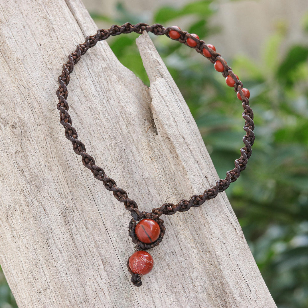 Red Jasper Beaded Macrame Ankle with Beaded Closure - Thai Beach Chic in Red