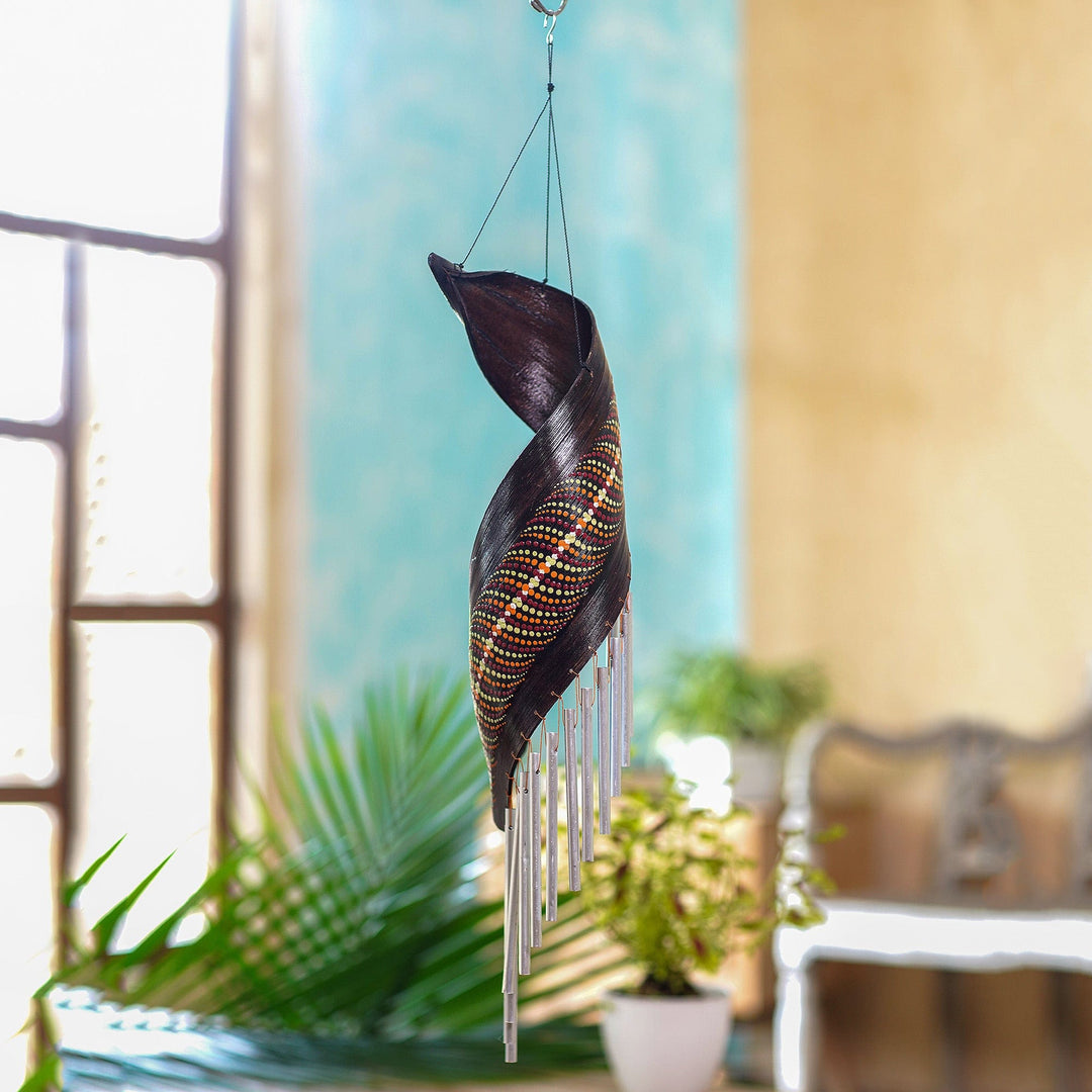Artisan Crafted Coconut Fiber Wind Chime from Bali - Morning Melody