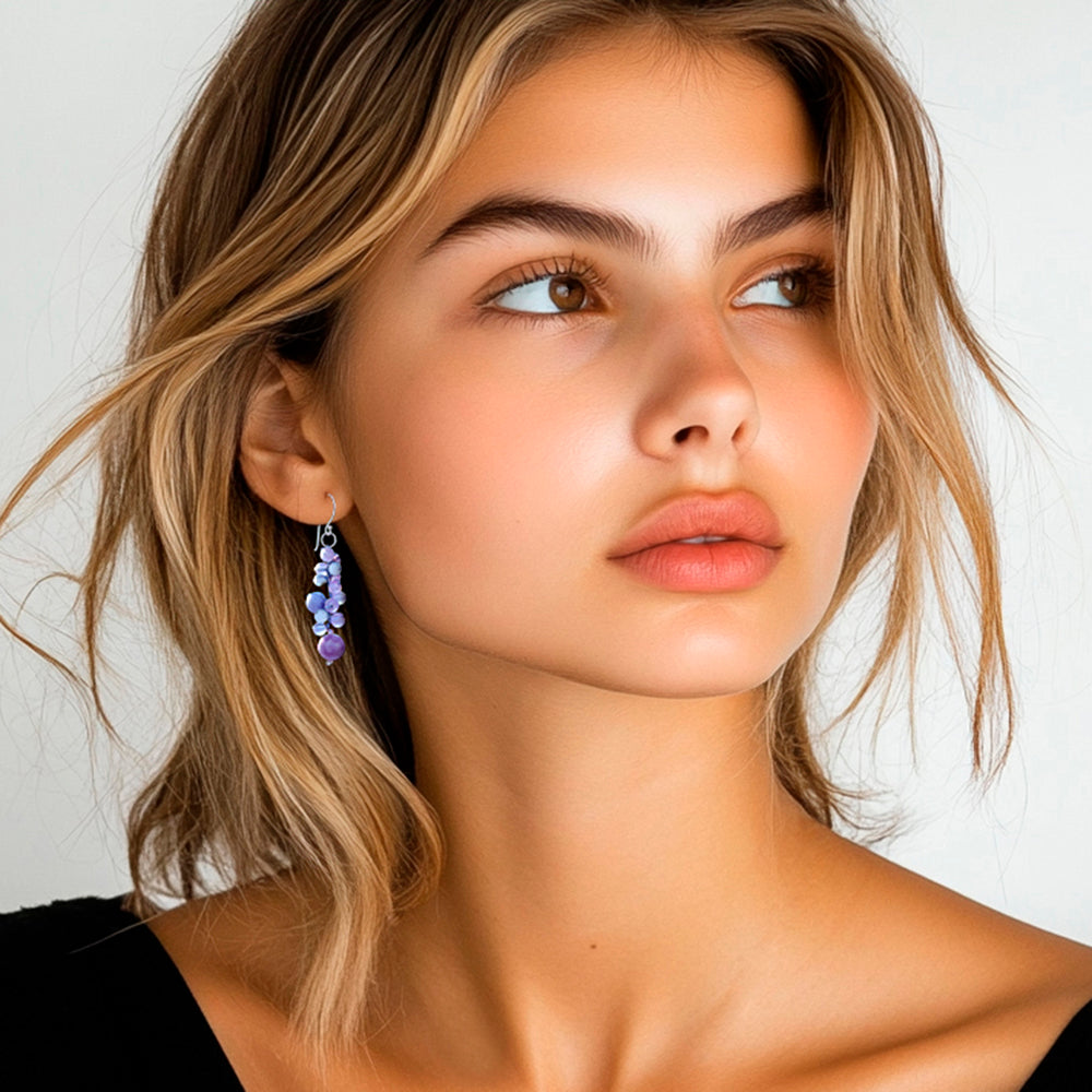 Hand Crafted Quartz Dangle Earrings - Frosted Candy