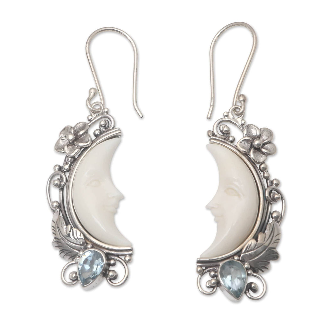 Blue Topaz and Sterling Silver Dangle Earrings - Tropical Moon