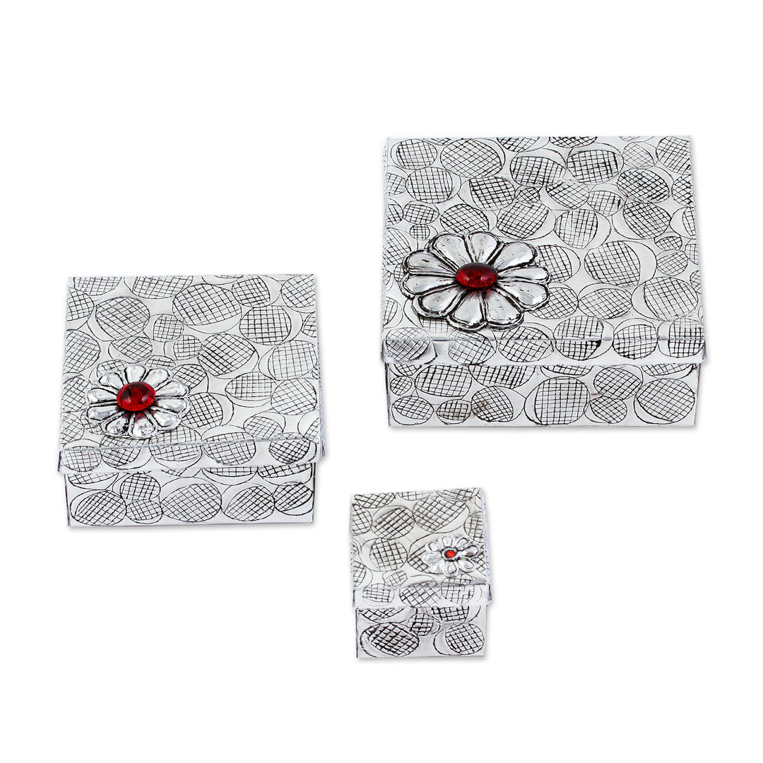 3 Gift Style Lidded Decorative Boxes of Aluminum Repousse - Joyous Gifts