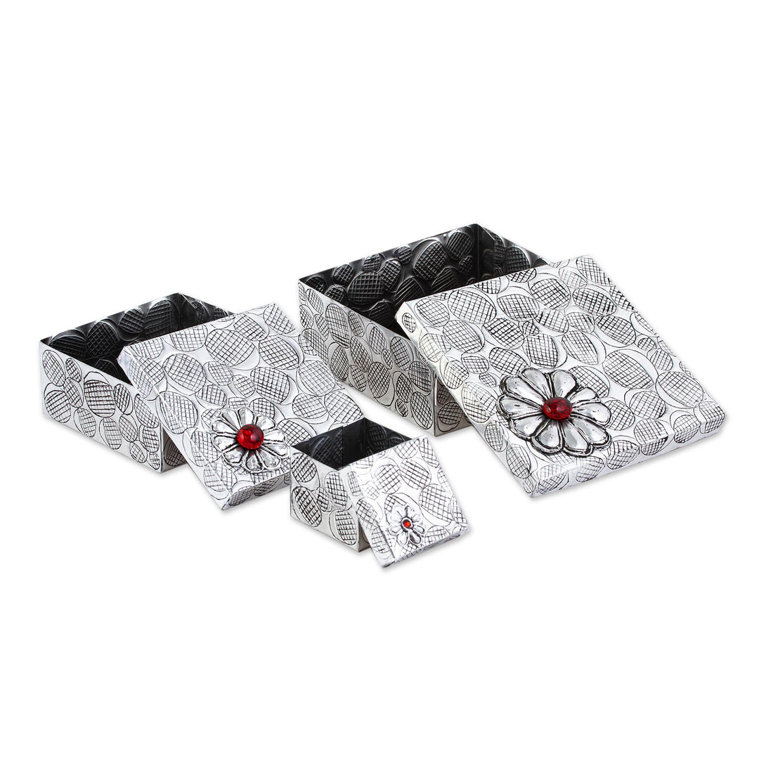 3 Gift Style Lidded Decorative Boxes of Aluminum Repousse - Joyous Gifts