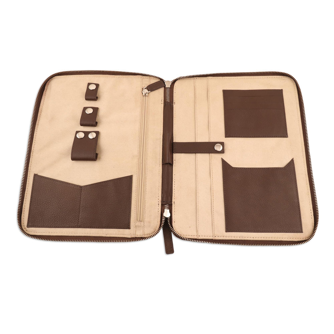 Brown Leather Travel Office Folio - Ultimate Travel Folio in Brown