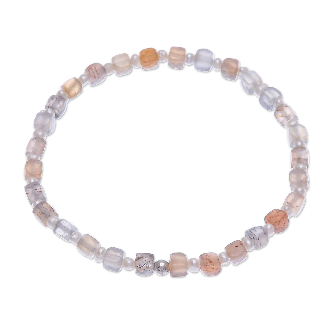 Moonstone and Cultured Pearl Beaded Bracelet - Natural Moon