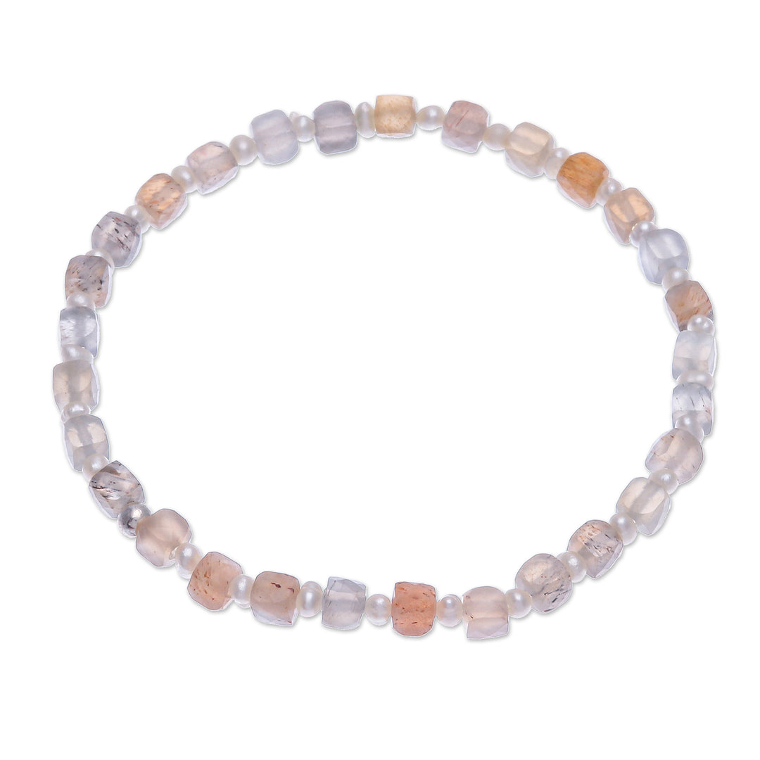 Moonstone and Cultured Pearl Beaded Bracelet - Natural Moon