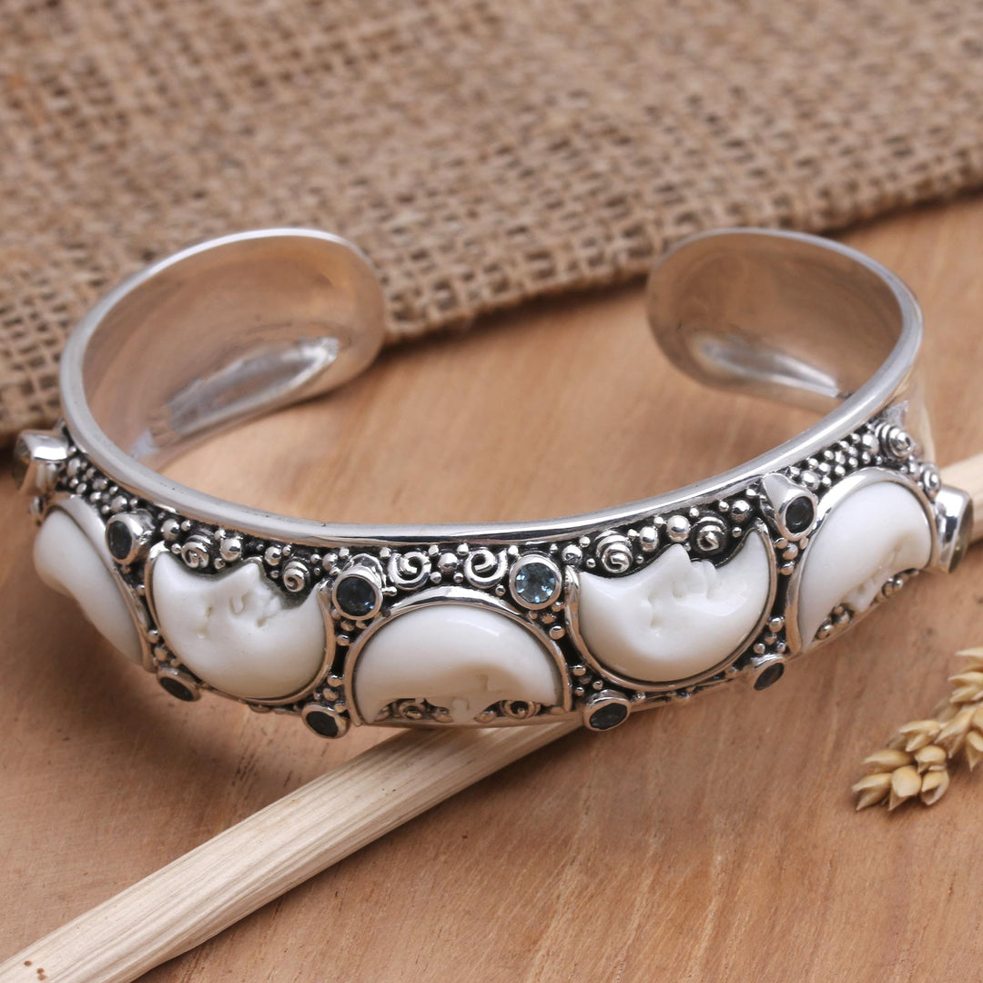 Blue Topaz and Citrine Cuff Bracelet - Moonlit Night