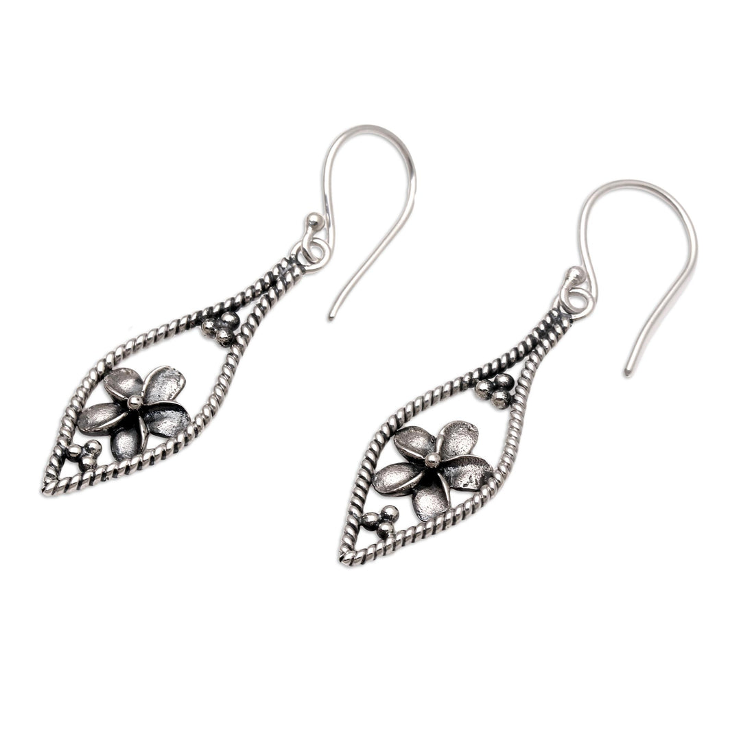 Balinese Sterling Silver Frangipani Dangle Earrings - Frangipani Twist