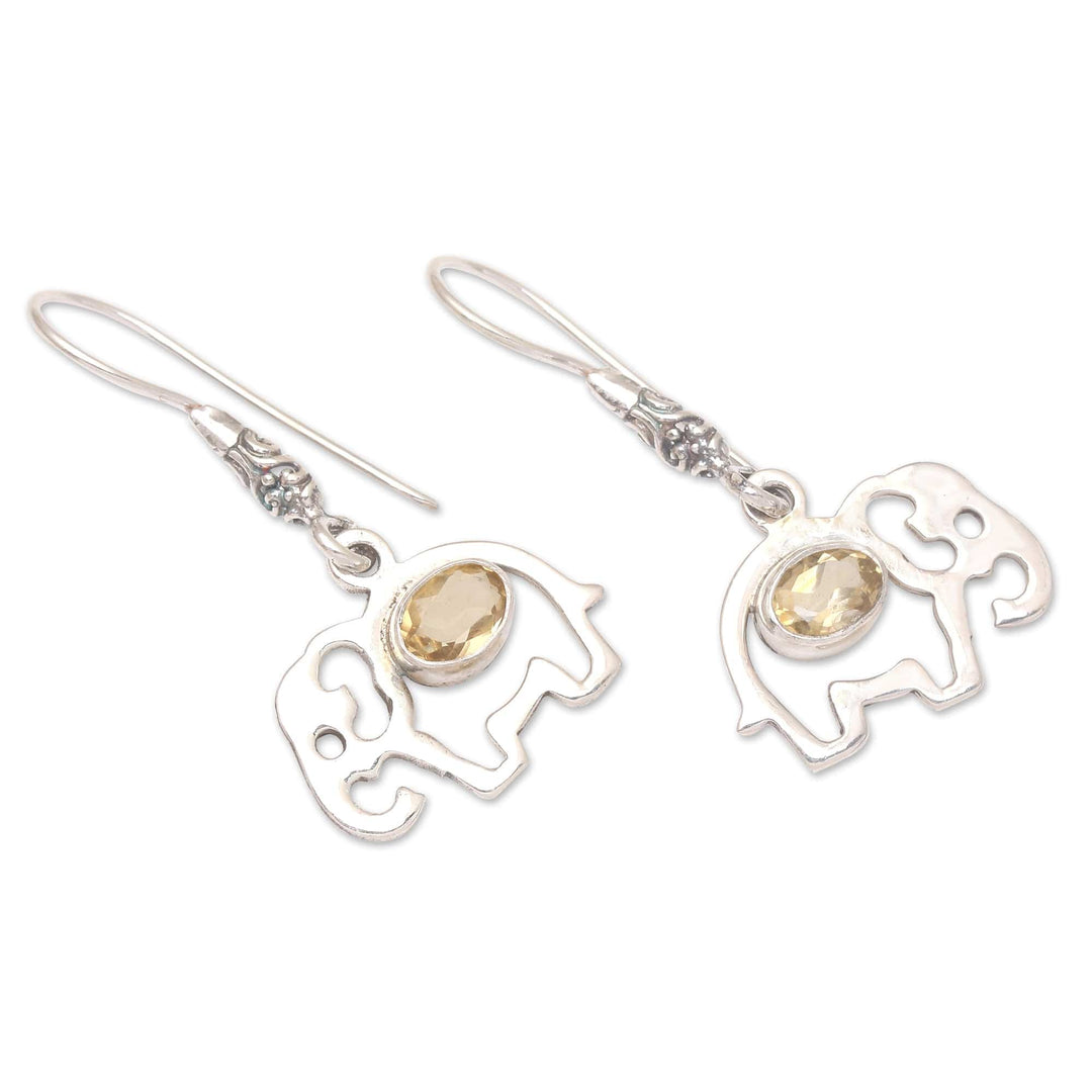 Citrine Dangle Earrings with Elephant Motif - Elephant Surprise