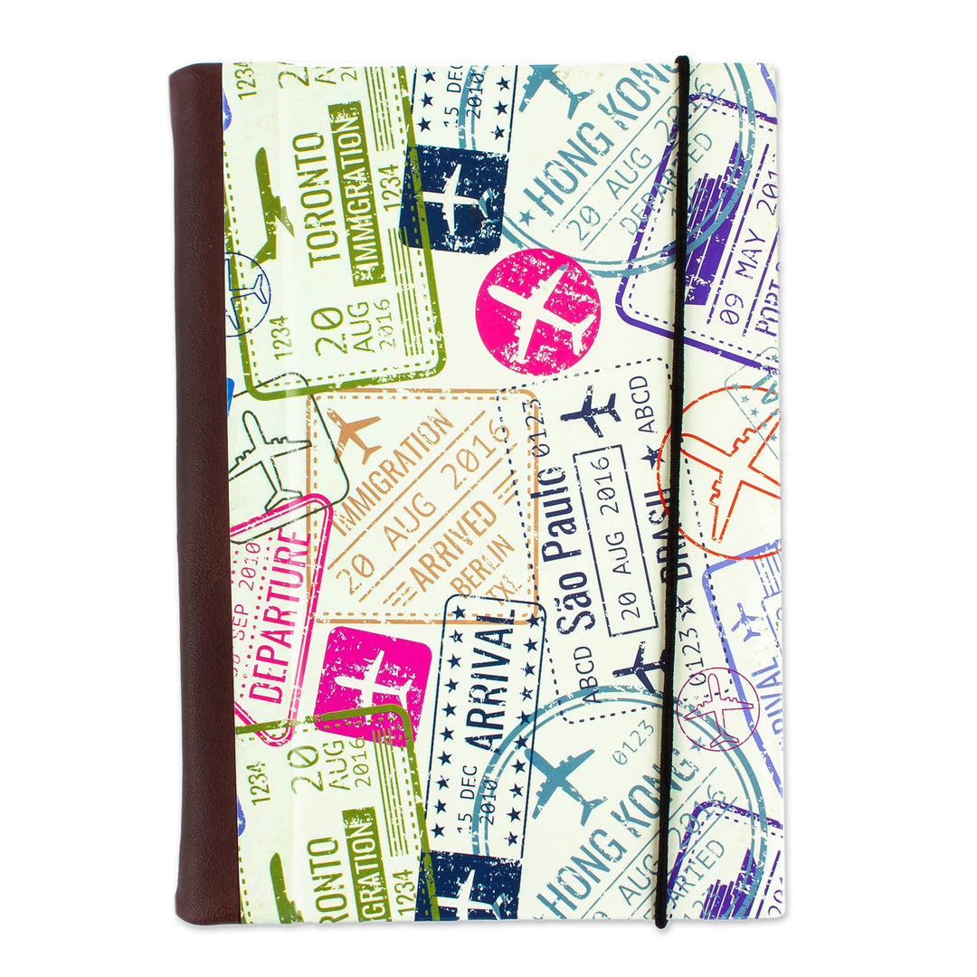 Recycled Paper Handmade Journal with Passport Stamps - Passport Stamps