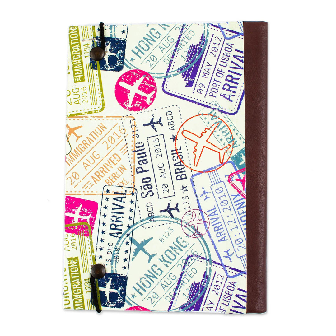 Recycled Paper Handmade Journal with Passport Stamps - Passport Stamps