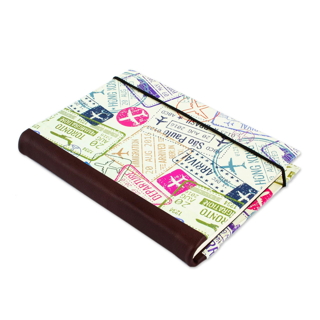 Recycled Paper Handmade Journal with Passport Stamps - Passport Stamps
