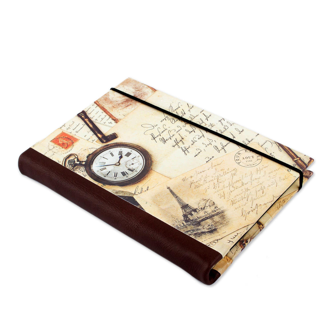 Recycled Paper Handmade Journal with Travel Motifs - Time Flies