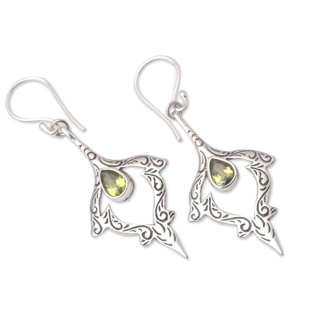 Sterling Silver Dangle Earrings with Pear Peridot Stones - Green Beauty